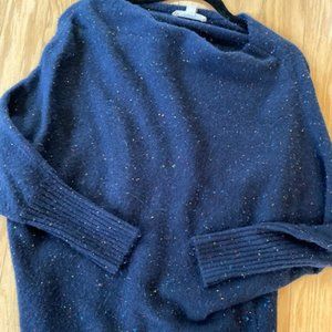 Navy Blue Confetti Off The Shoulder Sweater
